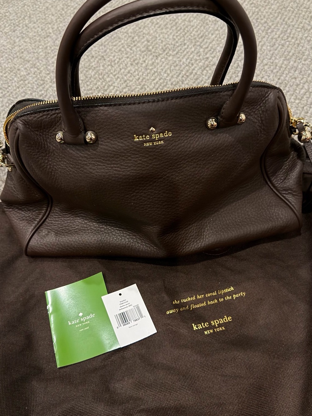 kate spade Dark Brown Leather Charles Street Brantley Satchel with Gold Hardware